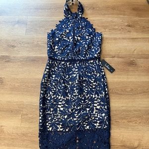 SIZE XS LULUS LACE & SATIN MID LENGTH DRESS